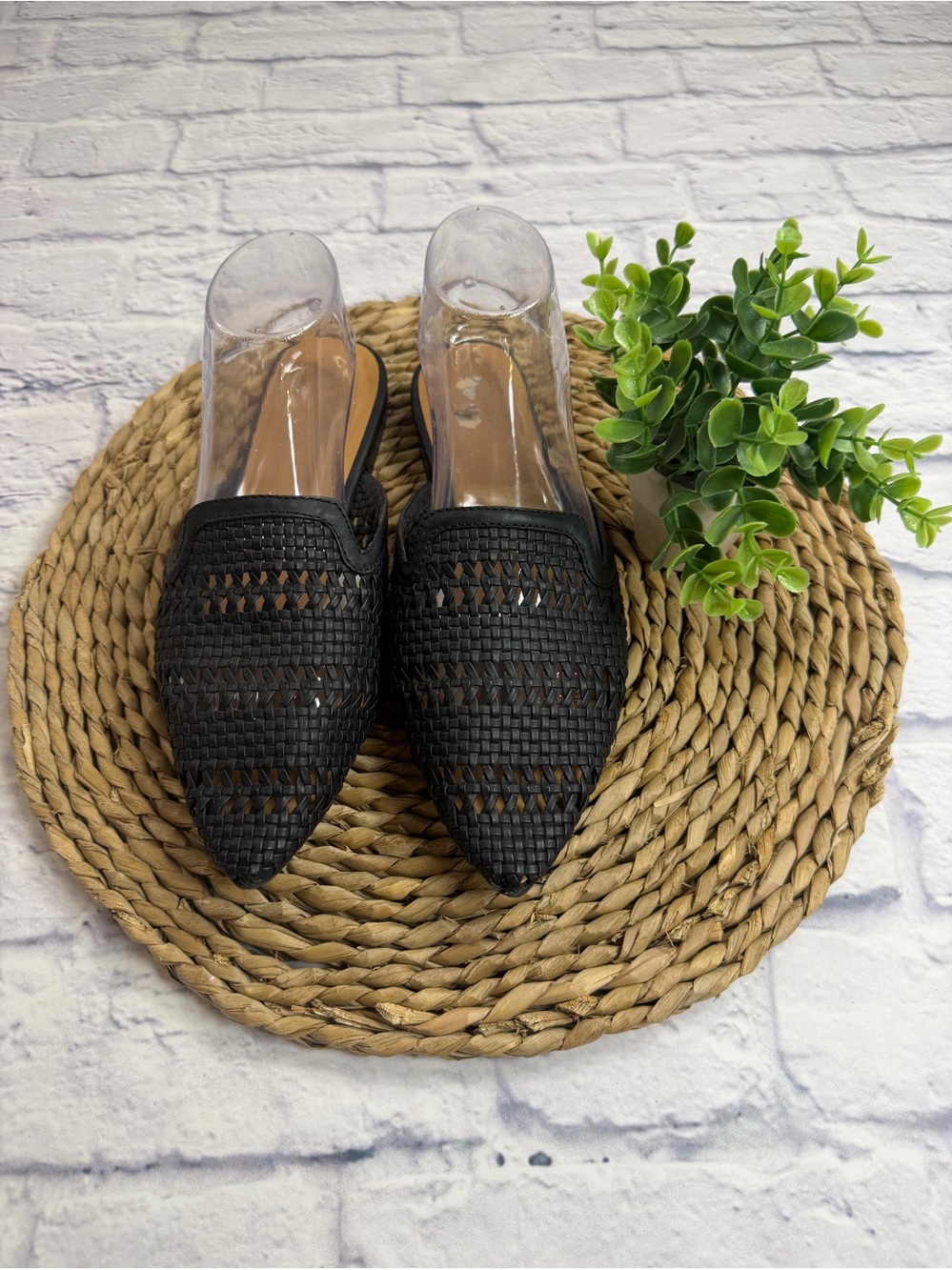 a new day Black Woven Pointed Toe Slip-On Mules. Size 9.